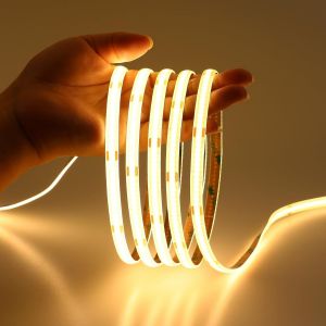 6m Cob Ruban Led 12v Blanc Chaud 3000k Int&eacute;rieur, 320led/M Lumineuse Uniforme Dimmable 8w/M Bande Led, Autocollante Ip20 R&eacute;glette Led Pour Cuisine Meuble (Alimentation 12v 3a Est N&eacute;cessaire) - Neuf