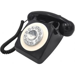 44520 T&eacute;l&eacute;phone Filaire R&eacute;tro Classique/Style Vintage/Son De Sonnerie Classique/Num&eacute;rotation &Agrave; Bouton-Poussoir/Fonction Rappel/Installation Facile/Noir - Neuf