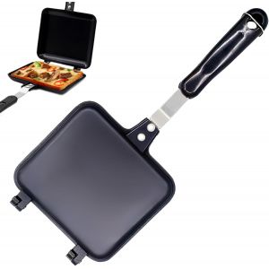 Jexnovashop-Po&ecirc;le &Agrave; Frire Double Face, Machine &Agrave; Panini En Aluminium Facile &Agrave; Renverser Avec Poign&eacute;es R&eacute;sistantes &Agrave; La Chaleur En Fonte D'aluminium, Po&ecirc;le &Agrave; Frire Antiadh&eacute;sive Pour La Maison, La Cuis - Neuf