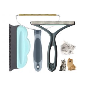 Ensemble de 3 pi&egrave;ces pour enlever les poils d'animaux, comprenant un grattoir et un rasoir anti-peluches. - Neuf