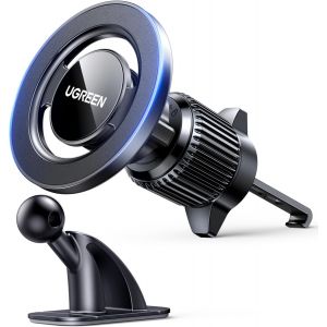 KALANKA-2 en 1 Support T&eacute;l&eacute;phone Voiture Magn&eacute;tique Tableau de Bord pour MagSafe Adh&eacute;sif Porte T&eacute;l&eacute;phone Voiture Grille A&eacute;ration Aimant&eacute; Compatible avec iPhone 16 Plus Pro Max 15 14 13 12 Galaxy S25 - Neuf