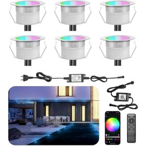 Subzonal-Wifi Lampe Au Sol Spot Encastrable Rgbw &Eacute;tanche Ip67 &Oslash;45mm - &Eacute;clairage Pour Terrasse, Patio, Chemin, Mur, Jardin, D&eacute;coration, Int&eacute;rieur Et Ext&eacute;rieur (Lot De 6) - Neuf