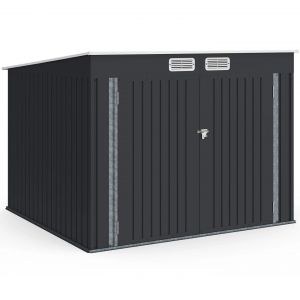 Abri &Agrave; V&eacute;los En M&eacute;tal Gris Anthracite Verrouillable Avec Kit D'ancrage Pour 4 V&eacute;los - Neuf