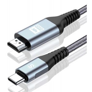Cable HDMI USB C 2M,Adaptateur Type C vers HDMI Cordon 4K(Compatible Thunderbolt 3/4) pour iPhone 15/16 Pro,pour MacBook/iPad Pro/Air,Samsung Galaxy S25 S24 S23 S22 au S8/Surface/XPS etc - Neuf