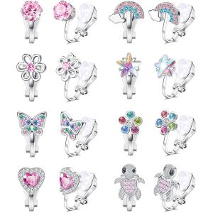 Meimie-8 Paires Boucles Oreilles Clip Pour Enfant Fille Femme Clips Oreilles Non Percées En Coeur Étoile Fleur Tortue Hypoallergéniquemignon Fantaisie Rose Boucles D'oreilles Clip Sans Trou - Neuf