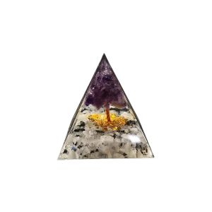 Pyramide d'orgonite pour la gu&eacute;rison &eacute;nerg&eacute;tique et l'&eacute;quilibre des chakras - Motif arbre violet, 5 cm - Neuf