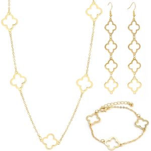 Eryi-Ensemble De Bijoux Trèfle À Quatre Feuilles Pour Femme Fille, Or Trèfle À Quatre Feuilles Collier Trèfle À Quatre Feuilles Boucles D'oreilles Trèfle À Quatre Feuilles Bracelet - Neuf