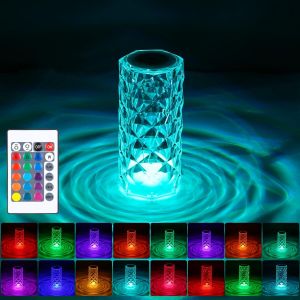 Kal-Lampe De Table En Cristal,Lampe De Table Diamant Led,Lampe Acrylique Rgb 16 Couleurs,Lampe De Chevet Led Avec Commande Tactile Et Télécommande Pour Chambre À Coucher Salon Fête - Neuf