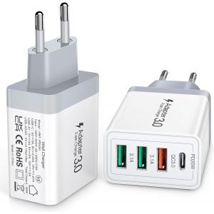 Chargeur Usb 2 Pièces, Usb C Chargeur Rapide [Pd 20w + Qc 18w], 4 Ports Multi Usb, Compatible Avec Iphone 12/13/14/15/16 Pro Max, Samsung Galaxy S23, S22, Note 10 - Neuf