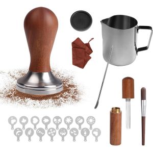 Nbgcm-Lot De Tamper À Café 51 Mm, Kit Accessoires Barista Avec Tampon À Café, Presse À Café Durables Tamper Set Espresso Tamper Avec Pot À Lait Agitateur À Café Expresso Et Pochoirs Décoratifs - Neuf