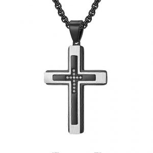 Collier Pendentif Croix Pour Homme En Acier Inoxydable, Cha&icirc;ne Rolo Style Motard Vintage, Dor&eacute; Avec Zircon, Bijou R&eacute;tro - Neuf