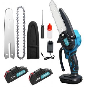 Mini scie &agrave; cha&icirc;ne avec batterie, scie &agrave; batterie de 6 pouces avec 2 x 3,0 Ah et 1 cha&icirc;ne, moteur puissant, avec verrouillage de s&eacute;curit&eacute;, batterie &agrave; cha&icirc;ne pour arbre, cour et jardin - Neuf