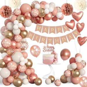 AYUHR-Decoration Anniversaire, Anniversaire Décorations Arche Ballon Anniversaire Noir Or Kit Banderole Joyeux Anniversaire Pom Poms Confetti Echarpe Couronne Deco Rideau Nappe Anniversaire pour Homm - Neuf