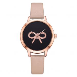 Montre-Bracelet A Quartz Decontractee Lvpai Pour Femme, En Alliage, Avec Noud Papillon, Cadran Rond Noir (Beige) - Neuf