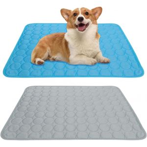 Lot De 2 Tapis Rafraîchissants Pour Chien Et Chat-60 X 50 Cm-Lavable-Auto-Rafraîchissant-Pour Voiture,Extérieur,Maison (Bleu Foncé + Gris Clair) - Neuf