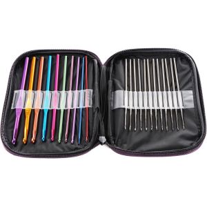 Lot mixte de 22 aiguilles à tricoter multicolores en aluminium et acier dans une pochette - Neuf