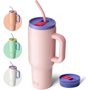 Eryi-Bottle Bottle Gobelet De 1200 Ml Avec Poignée Et Paille - Tasse De Voyage Sous Vide En Acier Inoxydable Avec Paille - Bouteille D'eau Sous Vide En Acier Inoxydable Pour Cadeaux, Fêtes, Bureau, C - Neuf