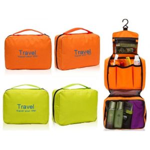 Trousse de toilette de voyage &agrave; suspendre - Vert et orange - Neuf