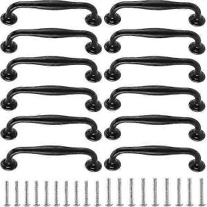 Lot de 12 poign&eacute;es d'armoire noires,style vintage,pour tiroirs et commodes longues - Neuf