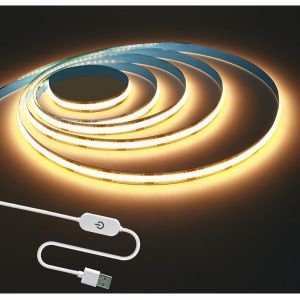 Bande Led 5 V Usb Cob Ruban 2 M Blanc Chaud 3000 K 640 Leds Néon Flexibles Bandes Lumineuses Led Avec Contact Réglable En Continu Pour Fête, Comptoir, Étagère, Décoration Intérieure - Neuf