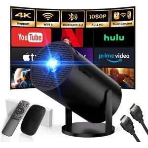 [App Intégrée] Vidéoprojecteur 2025 Rétroprojecteur Portable Mini Projecteur Dual Contrôle Avec Souris Android Tv Wifi 6 Bt5.2 180° Rotation Hdmi/Tv Stick/Usb/Ps5,Avec Hdmi Et Souris,Noir - Neuf