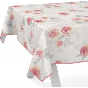 SJZG-Nappe En Toile Cir&eacute;e - Lavable, Imperm&eacute;able - Pour Table De Jardin - Avec Ourlet (Bord&eacute;e) - 220 X 140 Cm - Roses - Neuf