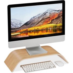 Support pour moniteur bambou, Rehausseur d&iquest;&eacute;cran bureau arrondi, ergonomique, HLP 10 x 52,5 x 24 cm, naturel, 10 x 52 x 24 cm - Neuf