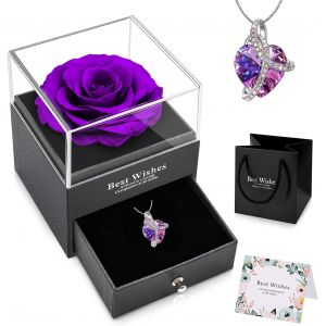 Rose &Eacute;ternelle Pr&eacute;serv&eacute;e Avec Collier &Agrave; La Main - Cadeau Pour Femme, Maman, Grand-M&egrave;re, Amie - Neuf
