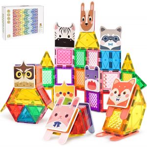ERYI-Construction Magnétiques 62 Pièces Avec Blocs De Motifs D'Animaux, Jeux Construction Magnetique, Montessori Jouets Magnétiques, Cadeau Pour Enfant À Partir De 3 Ans - Neuf