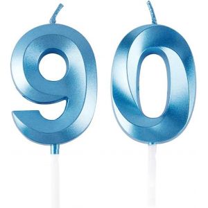 Eryi-Bougies D'anniversaire En Forme De Chiffre 90, Bleues, Décoration De Gâteau 3d, Pour Fête D'anniversaire, Mariage, Fête D'entreprise, Décoration De Gâteau, Numéro 90 - Neuf