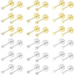 Kal-Paires Petites Boucle D'oreille Acier Inoxydable Hypoallergénique Lot Boucles D'oreilles Femme Argent Or Boucles D'oreilles Cartilage Zircon Balle Clou D'oreille Piercing Bijoux 2/3/4mm - Neuf