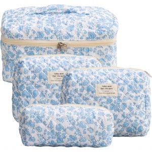 KALANKA-Ensemble de Trousse de Toilette de Voyage 4 Pièces pour Femme : Trousse de Maquillage Esthétique Matelassée avec Motif Floral - Neuf