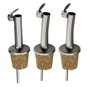 3 pcs en acier inoxydable liège huile d'olive verseurs de bouteille d'huile becs de vinaigre distributeur avec bouchon supérieur rabattable à charnière pour le vin-En stock - Neuf
