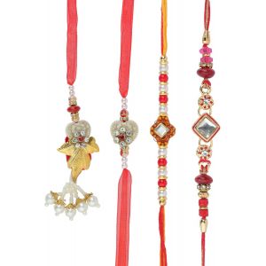 Kal-Rakhi Bhaiya Bhabhi Veera Set Rakhi Lumba Set With Dora For Brother Bhabhi Set Of 4 Family Rakhee Card Gift Pack Thread Bracelet Dori Kalwa For Raksha Bandhan Indian Traditional Festival - Neuf
