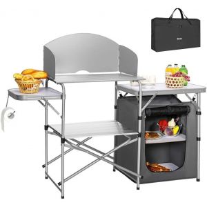 Yemaesre-Cuisinearmoire De Table De Camping Pique-Nique Compact Portable Pliable Avec Cadre En Aluminium Avec Kitchenette Bavettes De Transport Sac De Rangement En Tissu Noir - Neuf