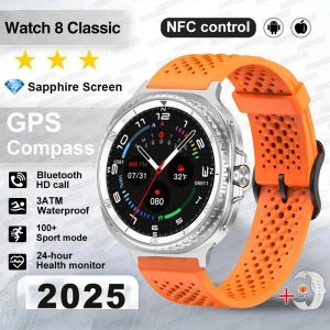 Nouveaux Hommes Watch8 Montre Intelligente Gps Boussole Nfc Fréquence Cardiaque 3Atm Étanche Chat-Gpt Bluetooth Appel Amoled Hd Femmes Montre Intelligente Classique.Orange Gray.3Atm Waterproof - Neuf