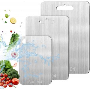 3 Pi&egrave;ces Planche &Agrave; D&eacute;couper Inox, 304 Planche En Inox, Planche &Agrave; D&eacute;couper Antiadh&eacute;sive Double En Acier Inoxydable Pour Fruits, Viande, L&eacute;gumes (39 * 27cm+34 * 23cm+25 * 15cm) - Neuf