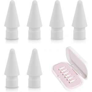KALANKA-Lot de 6 Embouts de Stylet de Rechange pour Stylet Apple 1&egrave;re G&eacute;n&eacute;ration et 2&egrave;me G&eacute;n&eacute;ration Plume de Couleur avec Bo&icirc;te de Rangement, Embouts de Rechange Haute Sensibilit&eacute; -Blanc(Rose) - Neuf