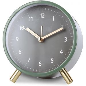 KAL-Réveil Analogique Sans Tic-Tac - En Métal - Avec Veilleuse - Fonctionne Avec Piles - Moderne Vintage - Analogique - Pour Chambre À Coucher, Bureau - Vert - Neuf