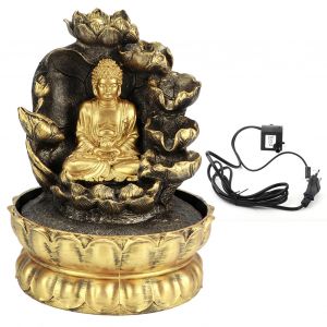 HJLIAN Fontaine de table innovante a LED avec statue de Bouddha et pompe a eau, pour decoration interieure, prise UE 220 V - Neuf