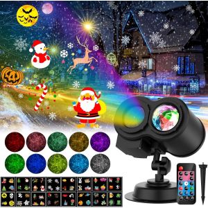 Projecteur De Noël Intérieur Et Extérieur, Projecteur D'halloween Extérieur Avec Télécommande, 16 Modèles Et 10 Couleurs, Effet Vague D'eau, Flocon De Neige, Décoration De La Lampe Pour La Fête De Noël [Classe Énergétique E] - Neuf
