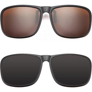 2 Pi&egrave;ces Clip Solaire, Lunettes De Soleil Polaris&eacute;es &Agrave; Clipser Pour Hommes Femmes, Protection Uv400 Clip Lunettes De Soleil Rabattables Pour La Conduite P&ecirc;chep Randonn&eacute;e Et Sports De Plein Air - Neuf