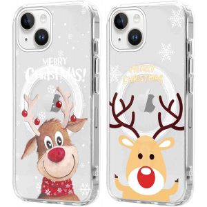 SJZG-2 Pi&egrave;ces No&euml;l Coque Magn&eacute;tique Pour Iphone 14/Iphone 13 6,1'', Etui En Motif Dessin Cadeau De No&euml;l Compatible Avec Magsafe, Antichoc Housse Christmas Silicone Cover Pour Iphone 13, Cerf 04 - Neuf