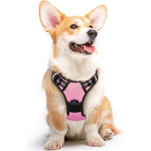 Harnais Chien, Harnais Anti Traction Pour Chien R&eacute;fl&eacute;chissant R&eacute;glable, Facile &Agrave; Mettre, Avec Poign&eacute;e Contr&ocirc;le, Arnet Pour Chiens Solide Respirant, Harnet Pour Chiens Moyen Et Grand, Rose, M - Neuf
