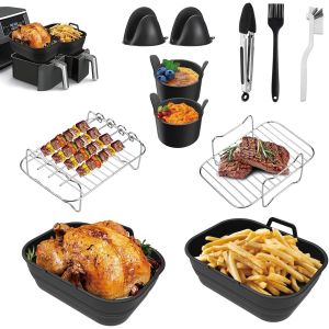 NouvelHorizonstore-Accessoires Air Fryer Ninja, Moule Silicone Air Fryer R&eacute;utilisable pour Ninja Foodi Max Af300EU Af400EU, Pliable Air Fryer Accessoires pour Friteuse &agrave; Air Double 7,6L-9,5L (11Pcs) - Neuf
