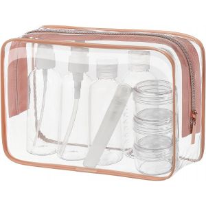 KALANKA-Kit de Voyage Transparent, Trousse de Toilette Transparent, 5pcs Bouteilles Vides (Max.100ml) + Étiquettes Vierges + Feutres à Encre Permanente - Neuf