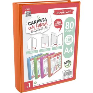 ChenQuanSarl-Classeur &Agrave; Pochettes - Couverture Personnalisable, Pochettes Transparentes, Dos Fixe Sans Spirale, Format A4, 4 Couleurs - 80 Pochettes Oranges - Neuf