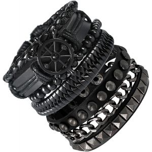 Kal-Bracelet De Cuir Punk Rock, Bracelet De Cuir Gothique, Bracelet De Cuir Et Métal, Bracelet D'alliage De Cuir Premium, Bracelet Cadeau Personnalisé, Accessoires De Style Emo, Bracelet Rock & Roll - Neuf