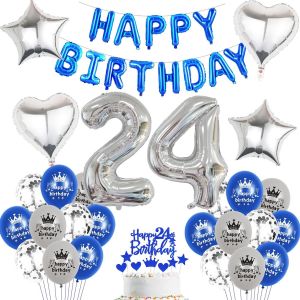 SJZG-Ballon 24 Ans Bleu - D&eacute;coration D'Anniversaire Pour Homme - D&eacute;coration D'Anniversaire - Pour Homme - Bleu - Kit Happy Birthday 24Th - Neuf