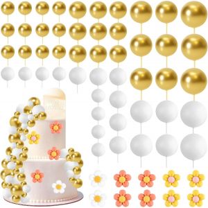 CAUC-61 PCS Boule Decoration Gateau Anniversaire,D&eacute;corations de G&acirc;teau en Forme de Boules,Boules en Mousse,Boho Cake Topper Mini Ballons B&acirc;tonnets G&acirc;teau Topper pour Anniversaire,Mariage,Baby Shower - Neuf